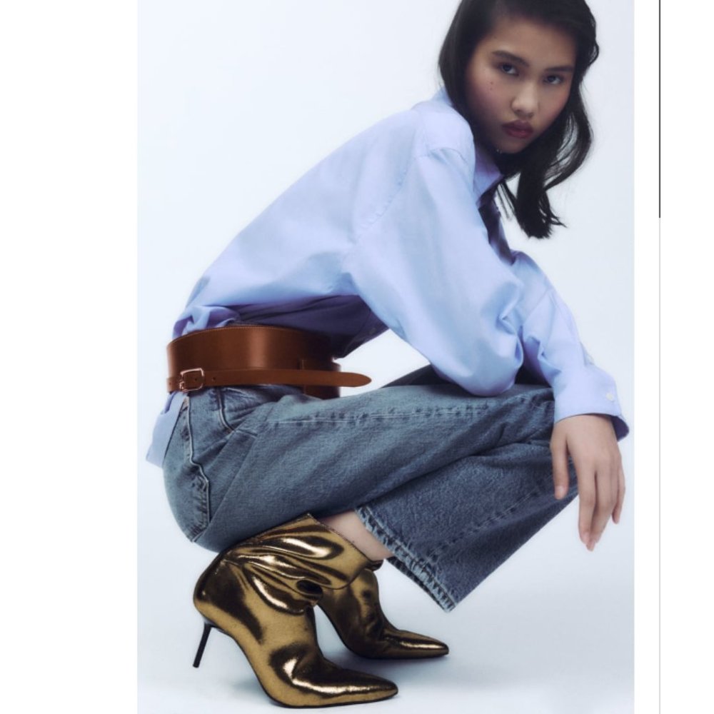 Zara Gold Metallic Thin Heel Ankle Boots - NWT - Picture 6 of 8